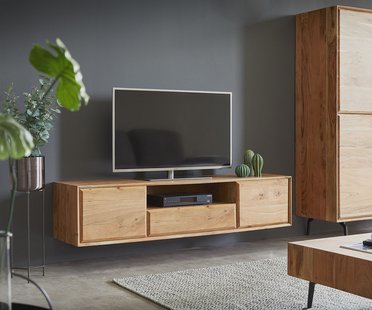 DELIFE Tv-meubel Shari 160 cm natuur acacia 2 deuren 1 lade 1 vak zwevend