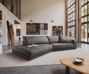 DELIFE Big-sofa Snoosh 400x150 cm microvezel zwart vintage recamiere links