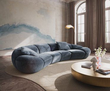 DELIFE Big-sofa Lunna 360x175 cm chenille blauw 2 kussens