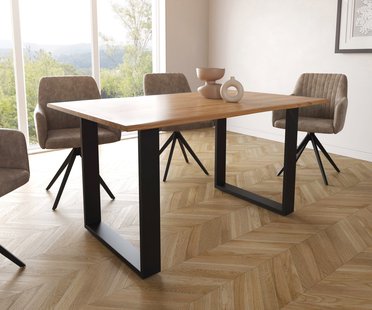 DELIFE Eettafel Edge 140x90 S naturel acacia loper zwart Live-Edge