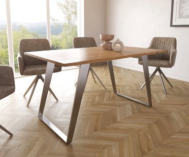 DELIFE Eettafel Edge 140x90 S natuurlijk acacia roestvrij staal afgeschuind Live-Edge