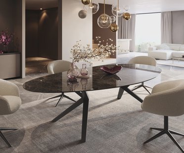 DELIFE Eetkamertafel Edge ovaal 280x130 keramiek Laminam®Emperador Extra Lucidato donkerbruin Zenthara hoekig metaal zwart