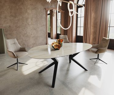 DELIFE Eetkamertafel Edge ovaal 220x120 keramiek Iris FMG Onice Oro Zenthara hoekig metaal zwart
