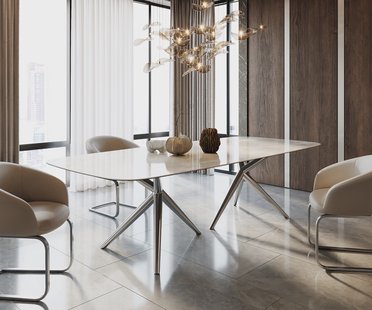 DELIFE Eetkamertafel Edge Boot 270x120 keramiek Iris FMG Onice Grigio Estelar rond  roestvrij staal