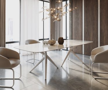 DELIFE Eetkamertafel Edge Boot 270x120 keramiek Iris FMG Onice Grigio Estelar rond  metaal wit