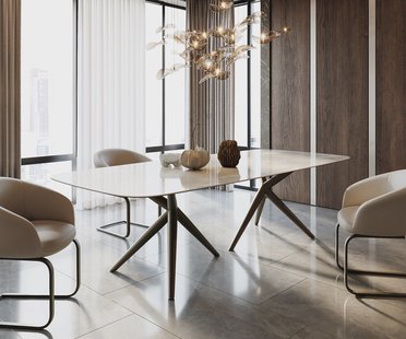 DELIFE Eetkamertafel Edge Boot 270x120 keramiek Iris FMG Onice Grigio Estelar rond  metaal effectafwerking titaan