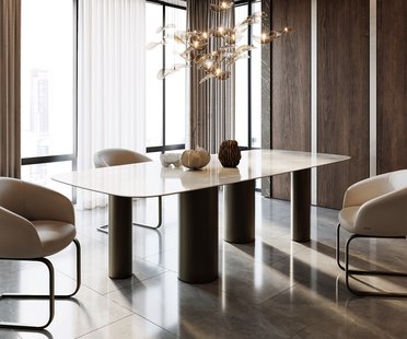 DELIFE Eetkamertafel Edge Boot 270x120 keramiek Iris FMG Onice Grigio Pilier metaal effectafwerking titaan