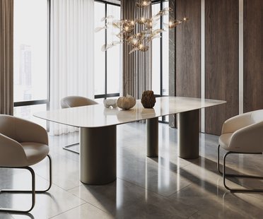 DELIFE Eetkamertafel Edge Boot 270x120 keramiek Iris FMG Onice Grigio Troa metaal effectafwerking titaan