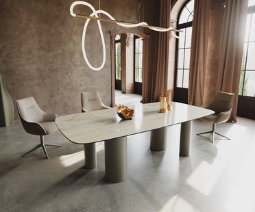 DELIFE Eetkamertafel Edge Boot 240x120 keramiek Iris FMG Onice Oro Pilier metaal effectafwerking titaan