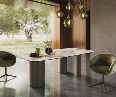 DELIFE Eetkamertafel Edge Boot 240x120 keramiek Iris FMG Patagonia Lappato Troa metaal effectafwerking titaan