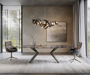 DELIFE Eetkamertafel Edge ovaal 280x130 keramiek Iris FMG Agatablack Zenthara hoekig metaal effectafwerking titaan