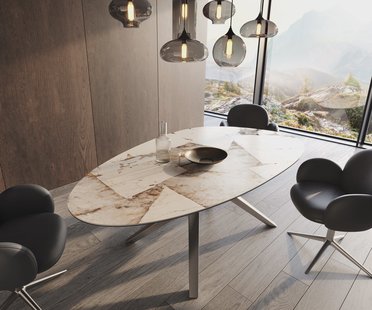 DELIFE Eetkamertafel Edge ovaal 220x120 keramiek Iris FMG Patagonia Lappato Zenthara hoekig roestvrij staal