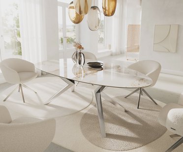 DELIFE Eetkamertafel Edge ovaal 220x120 keramiek Minas Melange wit-Beige Zenthara hoekig roestvrij staal