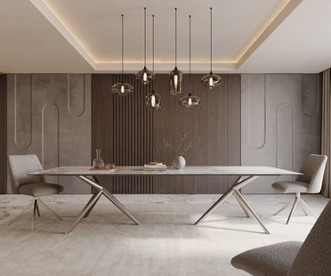 DELIFE Eetkamertafel Edge 300x100 keramiek Minas Melange wit-Beige Estelar rond  roestvrij staal