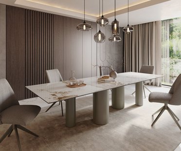 DELIFE Eetkamertafel Edge 300x100 keramiek Minas Melange wit-Beige Pilier metaal effectafwerking titaan