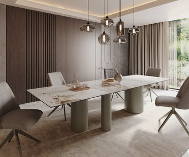 DELIFE Eetkamertafel Edge 300x100 keramiek Minas Melange wit-Beige Troa metaal effectafwerking titaan