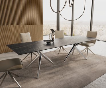 DELIFE Eetkamertafel Edge 300x100 keramiek Laminam®Noir Desir bruin Estelar rond  roestvrij staal