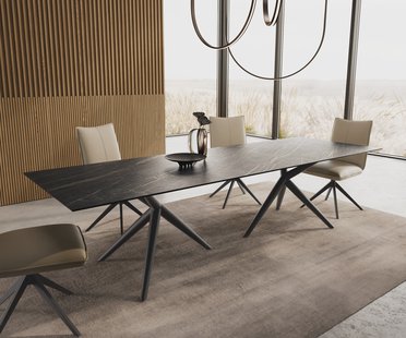 DELIFE Eetkamertafel Edge 300x100 keramiek Laminam®Noir Desir bruin Estelar rond  metaal zwart