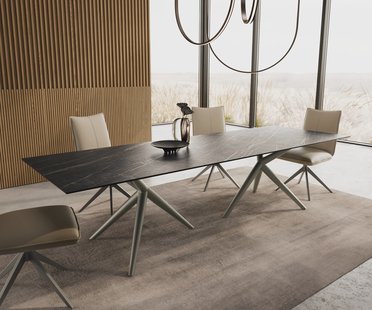 DELIFE Eetkamertafel Edge 300x100 keramiek Laminam®Noir Desir bruin Estelar rond  metaal effectafwerking titaan