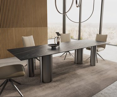 DELIFE Eetkamertafel Edge 300x100 keramiek Laminam®Noir Desir bruin Pilier roestvrij staal grafiet