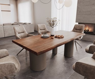 DELIFE Eetkamertafel Edge 200x100 XL acacia bruin Troa metaal effectafwerking titaan Live-Edge