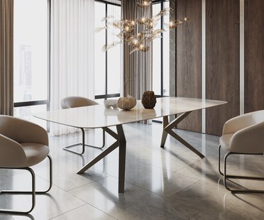 DELIFE Eettafel Edge Boot 270x120 Keramiek Iris FMG Onice Grigio Zenthara hoekig metaal effect afwerking titanium