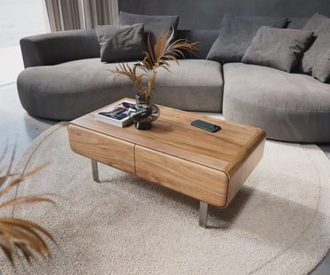 DELIFE Salontafel Anaya 100x50 cm natuur acacia 2 laden L-poot roestvrij staal