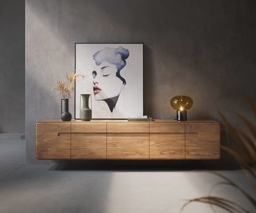 DELIFE Tv-meubel Anaya 220 cm natuur acacia 4 deuren 2 laden Zwevend