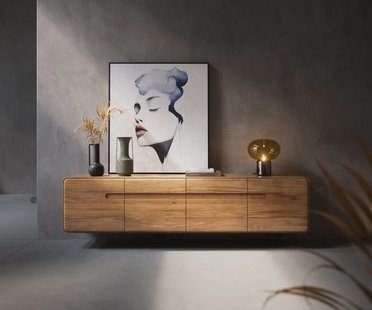 DELIFE Tv-meubel Anaya 200 cm natuur acacia 4 deuren Zwevend