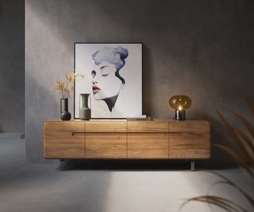 DELIFE Tv-meubel Anaya 200 cm natuur acacia 4 deuren L-vormig onderstel roestvrij staal