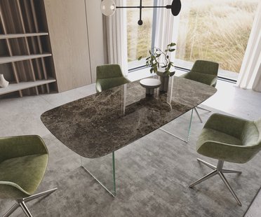 DELIFE Eetkamertafel Edge Boot 200x100 Laminam® Emperador Extra Lucidato donkerbruin frame glas