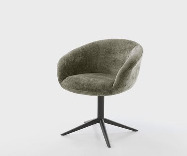 DELIFE Draaistoel Vinka-Flex met armleuning chenille olijfgroen kruispoot zwart 360° draaibaar rocker-functie pocketveer kern