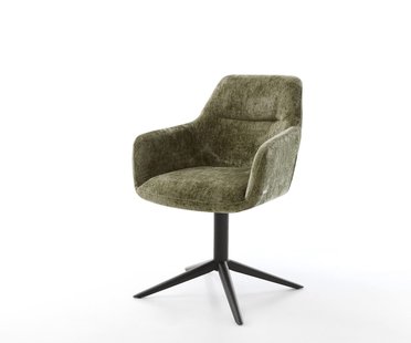 DELIFE Draaistoel Pejo-Flex chenille olijfgroen kruispoot zwart 360° draaibaar rocker-functie pocketveer kern