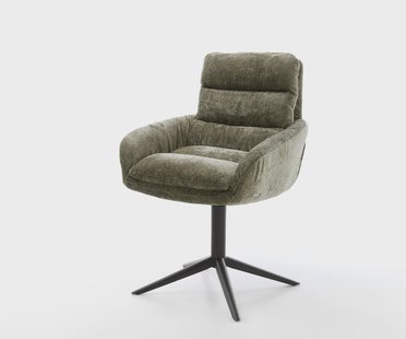 DELIFE Draaistoel Abelia-Flex met armleuning chenille olijfgroen kruispoot zwart 360° draaibaar rocker-functie