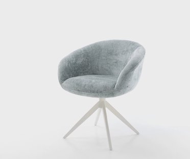 DELIFE Draaistoel Vinka-Flex met armleuning chenille pastelblauw kruisframe breed wit 360° draaibaar rocker-functie pocketveer kern