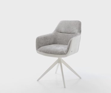 DELIFE Draaistoel Pejo-Flex materiaalmix echt leer wit-zilver grijs kruisframe breed wit 360° draaibaar rocker-functie pocketveer kern