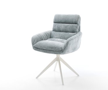 DELIFE Draaistoel Abelia-Flex met armleuning chenille pastelblauw kruisframe breed wit 360° draaibaar rocker-functie