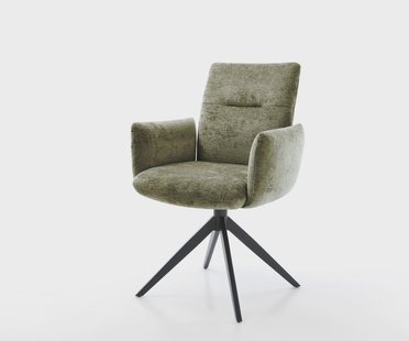 DELIFE Draaistoel Jova-Flex met armleuning chenille olijfgroen kruisframe breed zwart 360° draaibaar rocker-functie pocketveer kern