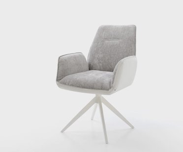 DELIFE Draaistoel Zoa-Flex materiaalmix echt leer wit-zilver grijs kruisframe breed wit 360° draaibaar rocker-functie pocketveer kern