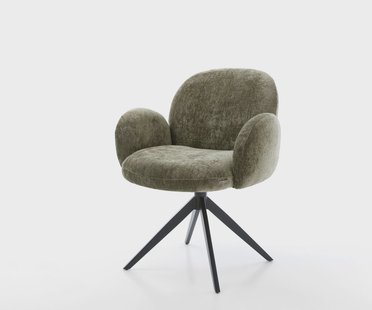 DELIFE Draaistoel Nube-Flex met armleuning chenille olijfgroen kruisframe breed zwart 360° draaibaar rocker-functie pocketveer kern