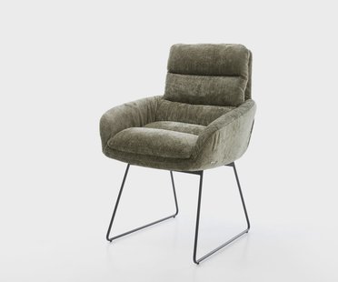 DELIFE Eetkamerstoel Abelia-Flex met armleuning chenille olijfgroen slipframe zwart