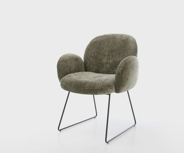 DELIFE Eetkamerstoel Nube-Flex met armleuning chenille olijfgroen slipframe zwart pocketveer kern