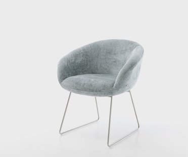 DELIFE Eetkamerstoel Vinka-Flex met armleuning chenille pastelblauw slipframe roestvrij staal pocketveer kern