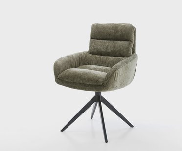 DELIFE Draaistoel Abelia-Flex met armleuning chenille olijfgroen kruisframe breed zwart 360° draaibaar rocker-functie