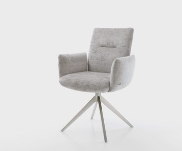 DELIFE Draaistoel Jova-Flex met armleuning chenille zilver grijs kruisframe breed roestvrij staal 360° draaibaar rocker-functie pocketveer kern