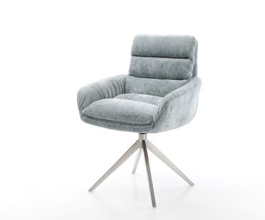 DELIFE Draaistoel Abelia-Flex met armleuning chenille pastelblauw kruisframe breed roestvrij staal 360° draaibaar rocker-functie