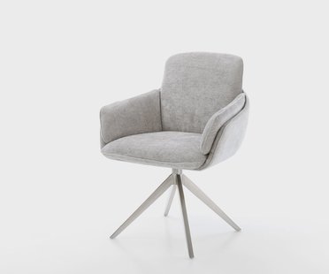 DELIFE Draaistoel Luan-Flex met armleuning chenille zilver grijs kruisframe breed roestvrij staal 360° draaibaar rocker-functie