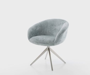 DELIFE Draaistoel Vinka-Flex met armleuning chenille pastelblauw kruisframe breed roestvrij staal 360° draaibaar rocker-functie pocketveer kern