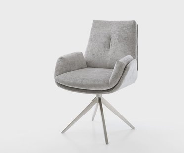 DELIFE Draaistoel Clea-Flex chenille zilver grijs kruisframe breed roestvrij staal 360° draaibaar rocker-functie