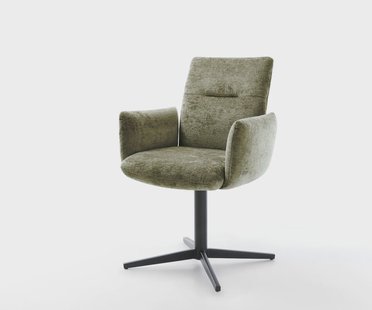 DELIFE Draaistoel Jova-Flex met armleuning chenille olijfgroen kruispoot zwart 360° draaibaar pocketveer kern